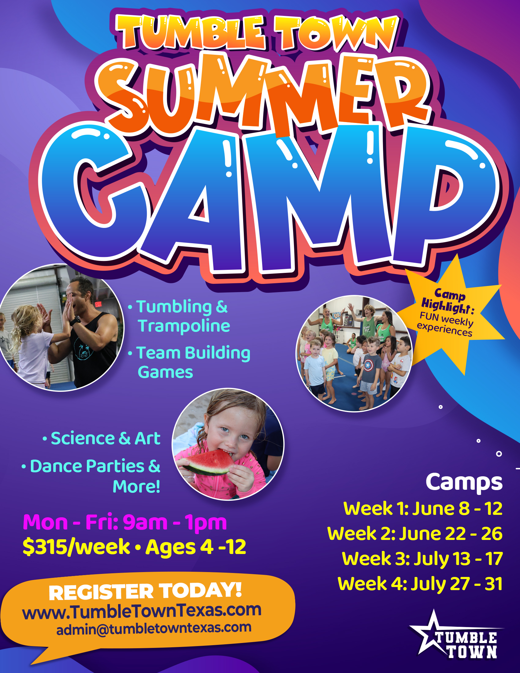 Tumble Town – Summer Camp 2026 – 8.5 x 11 – NEW